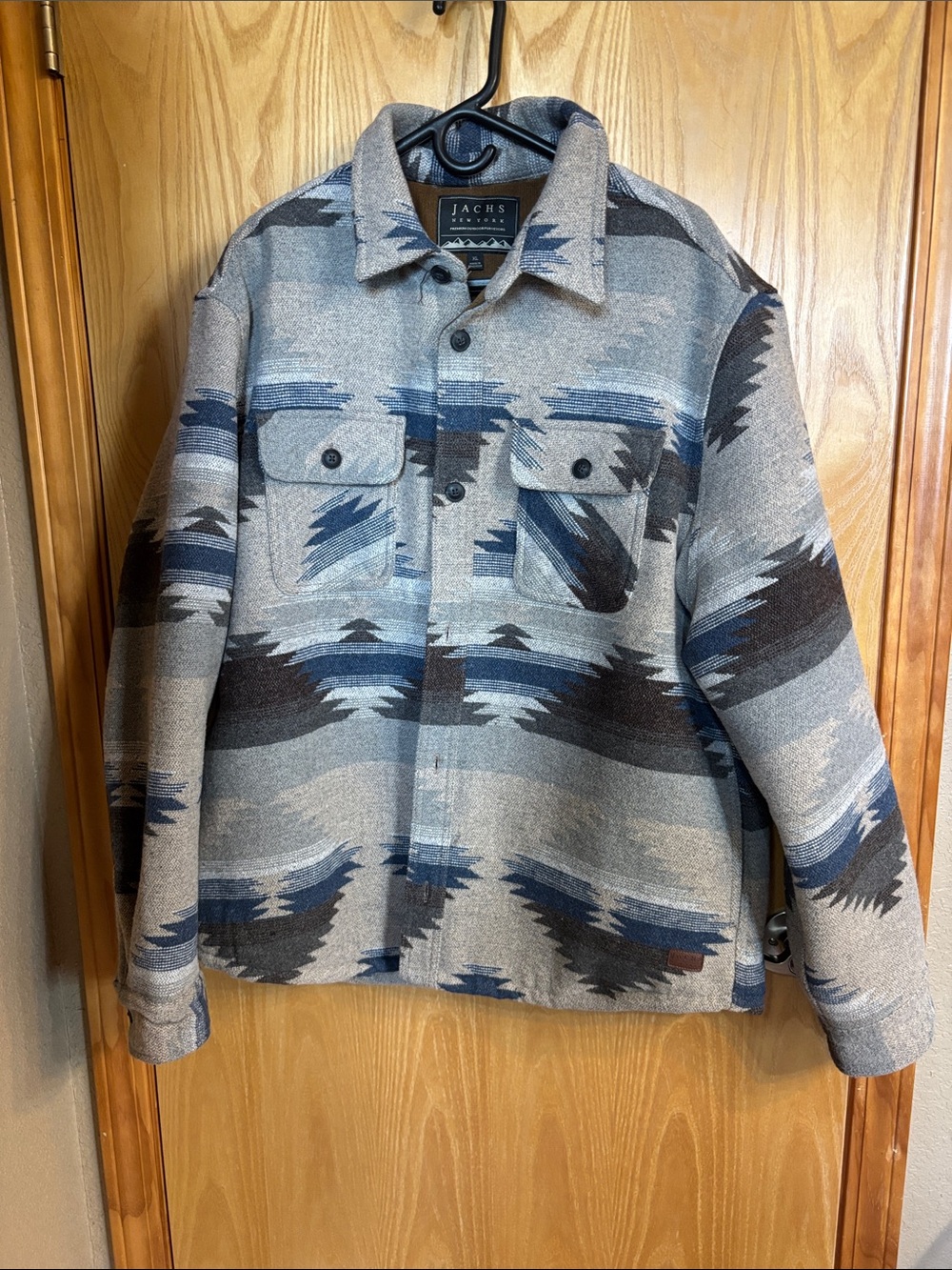 Jachs Men's Gray, Blue & Black Southwestern Shirt Jacket